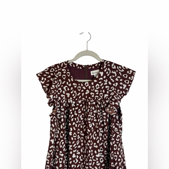 &merci Brown & White Leopard Ruffle Short Sleeve Swing Dress Women’s Sz Small - Picture 6 of 13